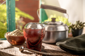 infusion of traditional Argentine yerba mate with hot water