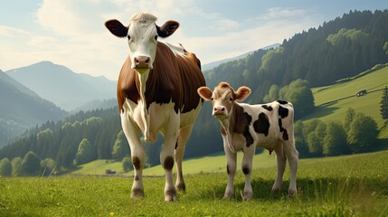 Fototapeta na wymiar farm cow and horse