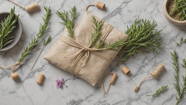 Handcrafted Soap Bundles with Rosemary Sprigs, Generative AI