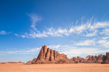 Wadi Rum, Jordan. A beautiful vibrant blue and orange landscape, Arabian desert, a dystopian...