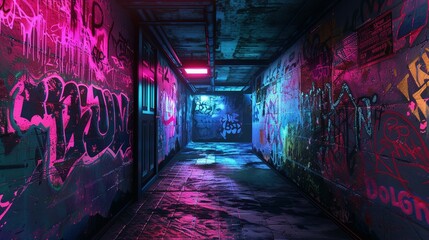 The walls are splashed with neon graffiti giving off a cool urban vibe