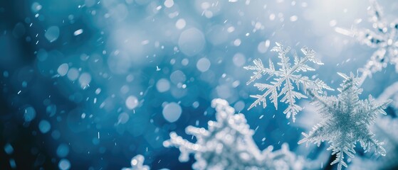 Fototapeta na wymiar Sparkling Snowflake on a Frosty Blue Background