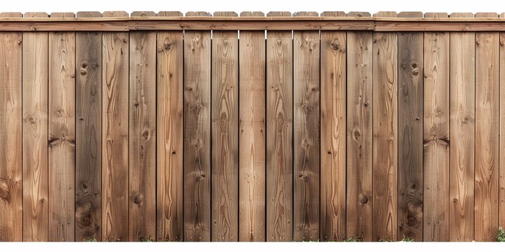 Brown wooden fence isolated on a white background that separates the objects. 