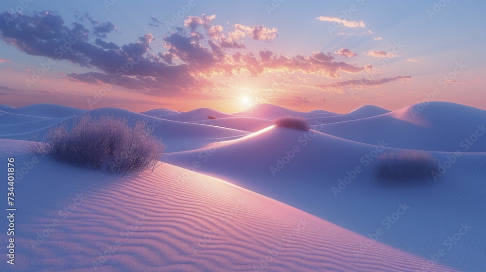 Sticker Soft sand dunes under a pastel sunset, airy and tranquil desert beauty