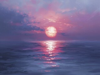 Soft pastel sunrise over a calm sea, peaceful and airy morning concept