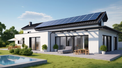 Fototapeta na wymiar Solar Power Technology on a House Roof