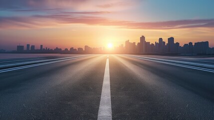 Obraz premium City Skyline and Highway at Sunrise