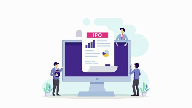 IPO Initial Public Offering Concept. Stock Market 2d video animation 4k clip