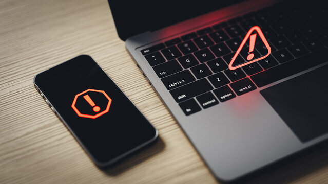 Concept warning of hacking crimes committed through cell phones and computers. 3d rendering