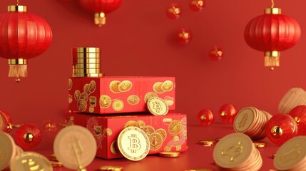 Festive Red Chinese New Year Cryptocurrency Concept
