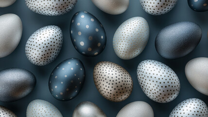 close up of a silver and white easter eggs