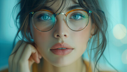 Close up of beautiful woman wearing glasses