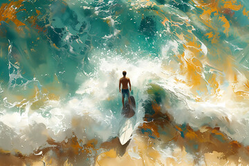 Fototapeta premium surfer riding waves in Indonesia. men catching waves in ocean, isolated. Surfing action water board sport