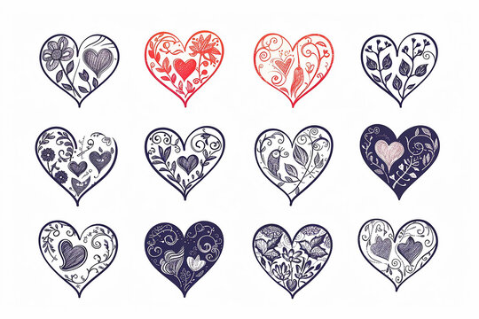Abstract minimalist hand drawn heart shape flourish floral for valentine's day illustration