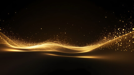 Luxurious and futuristic golden empty stage, golden particles background in stage shape