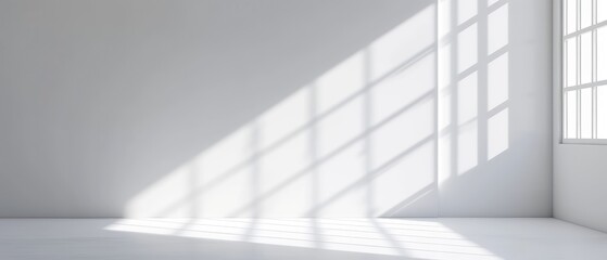 White Minimalist Room with Window Light Shadows