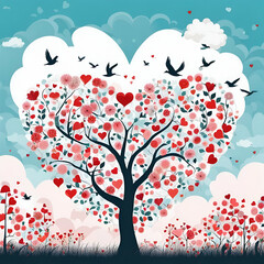tree with hearts and flowers