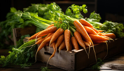 Fresh organic vegetables on rustic wooden table, healthy eating generated by AI