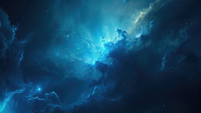 Ethereal Blue Nebula Shining in Deep Space