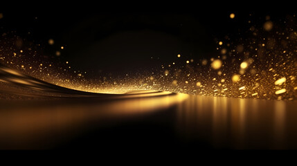 Obraz premium Luxurious and futuristic golden empty stage, golden particles background in stage shape