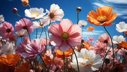 A vibrant bouquet of colorful flowers brightens the meadow generated by AI