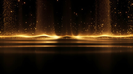 Luxurious and futuristic golden empty stage, golden particles background in stage shape