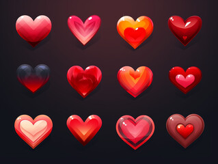 Colorful funny and happy for valentines day heart cartoon metallic icon set with different shape illustration