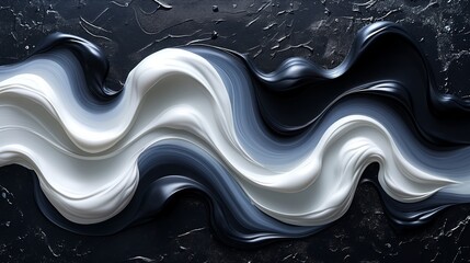 Abstract white black acrylic painted fluted 3d painting texture luxury background banner on canvas - Black White waves swirls. Decor concept. Wallpaper concept. Art concept. 3d concept.