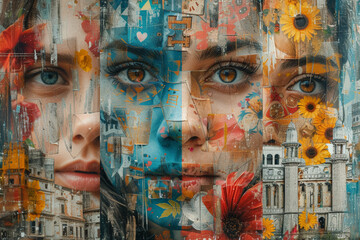 A collage of different cultural symbols and elements, celebrating the richness of diversity. Generative Ai.