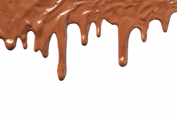 Tasty melted milk chocolate pouring down on white background