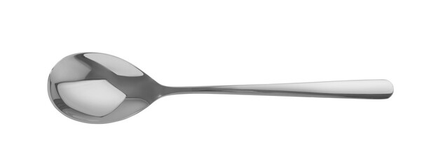 One shiny silver spoon isolated on white, top view