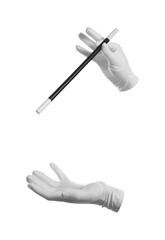 Magician with magic wand on white background, closeup
