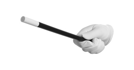 Magician with magic wand on white background, closeup
