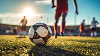 Obraz na płótnie Canvas Close-up of a Leg in a Boot Kicking Football Ball. Professional Soccer Player Hits Ball