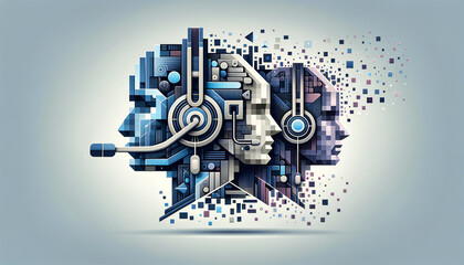 Fototapeta premium Virtual Assistants: Geo Minimalist Vision with Digital Disintegration