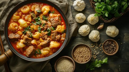 Winter Comfort Korean Dishes Flat Lay

