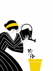 women watering plant 