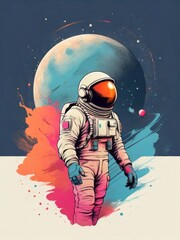 Astronaut illustration in space for T shirt design