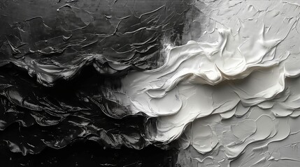Abstract white black acrylic painted fluted 3d painting texture luxury background banner on canvas - Black White waves swirls. Decor concept. Wallpaper concept. Art concept. 3d concept.