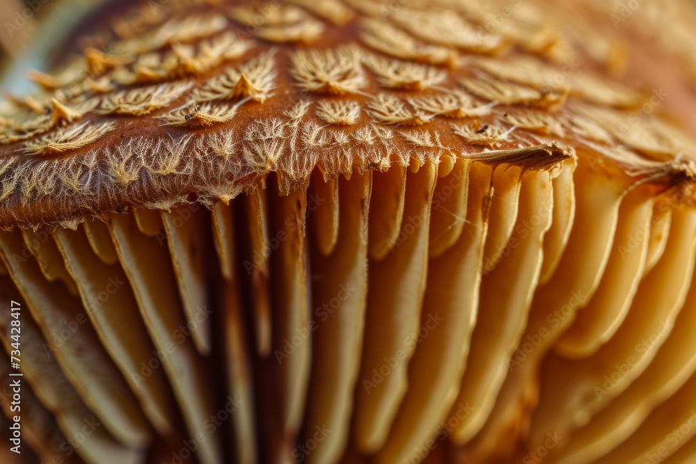 Poster mushrooms macro close-up. background with selective focus and copy space