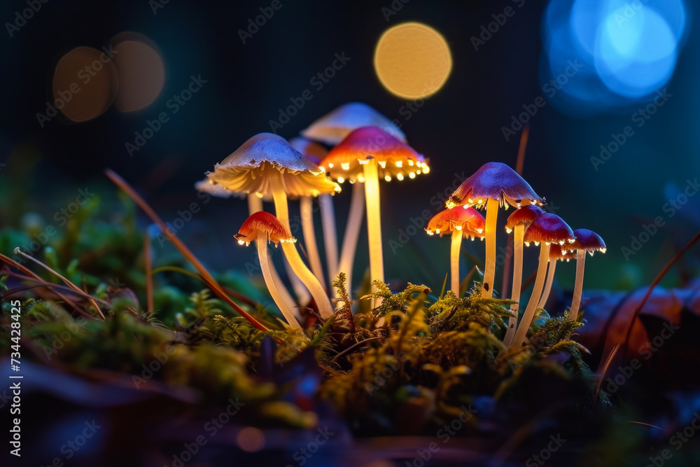 Poster magic mushrooms. background with selective focus and copy space
