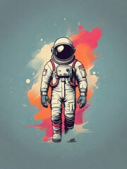 Astronaut illustration in space for T shirt design