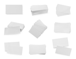 Many blank business cards isolated on white, set