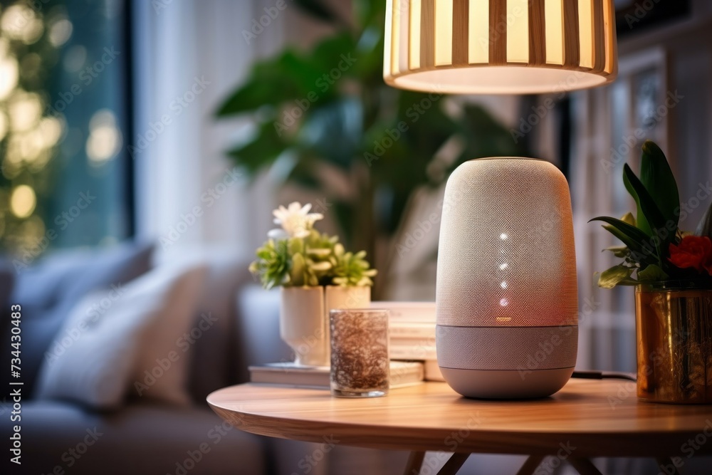 Poster smart speaker. background with selective focus and copy space