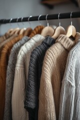 Colorful sweaters mingle on a boutique's clothes hanger, revealing a secret world of indoor swinging and textile temptations hidden within the closet