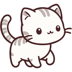 A delightful drawing of a small white kitten with striped markings, looking curious as it walks.
