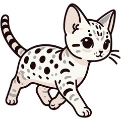Spotted Egyptian Mau cat Walking Cartoon, with a curious expression and a lively gait.