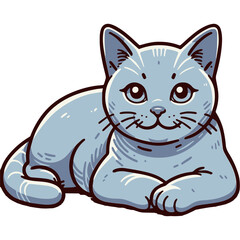 Obraz premium Russian Blue cat lounging comfortably, with a friendly gaze and a relaxed posture.