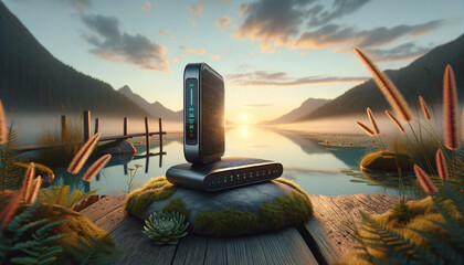 Sleek modem blending with serene natural landscape