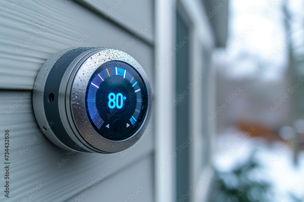 Poster a dwelling with a smart thermostat and climate control system, optimizing energy usage based on occu